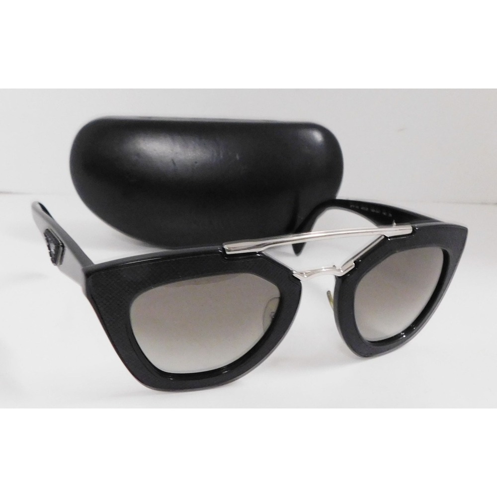 PRADA 14S Cinema ORNATE SAFFIANO LEATHER PR14SS Black Sunglasses Triangle Logo